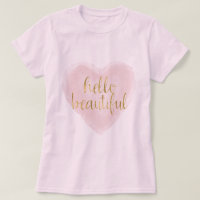Pink Gold Watercolor Heart Hello Beautiful