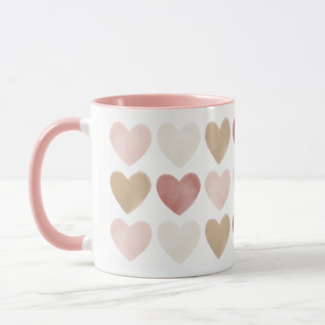 Pink Gold Watercolor Hearts Valentine's Day Mug (Left)