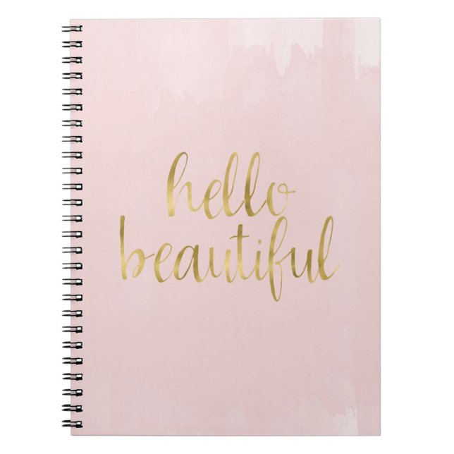 Pink Gold Watercolor Hello Beautiful Notebook (Front)