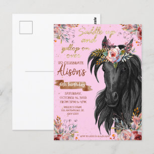 Pink Gold Watercolor horse birthday cowgirl Postcard