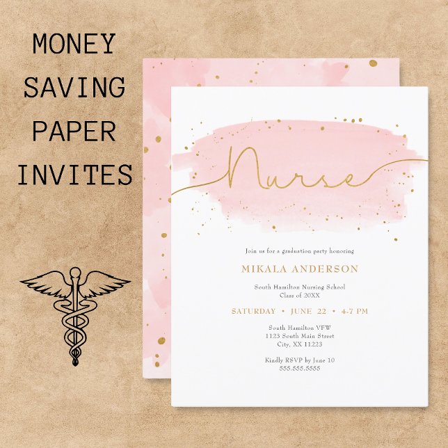 Pink Gold Watercolor Nurse Graduation PAPER  (Creator Uploaded)