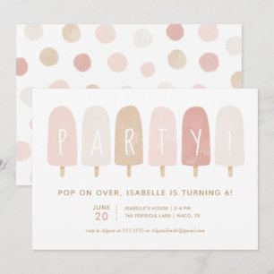 Pink Gold Watercolor Popsicle Girl Birthday Party Invitation