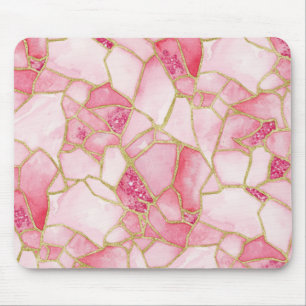 Pink Gold Watercolor Sea Glass Mosaic Pattern Mouse Mat