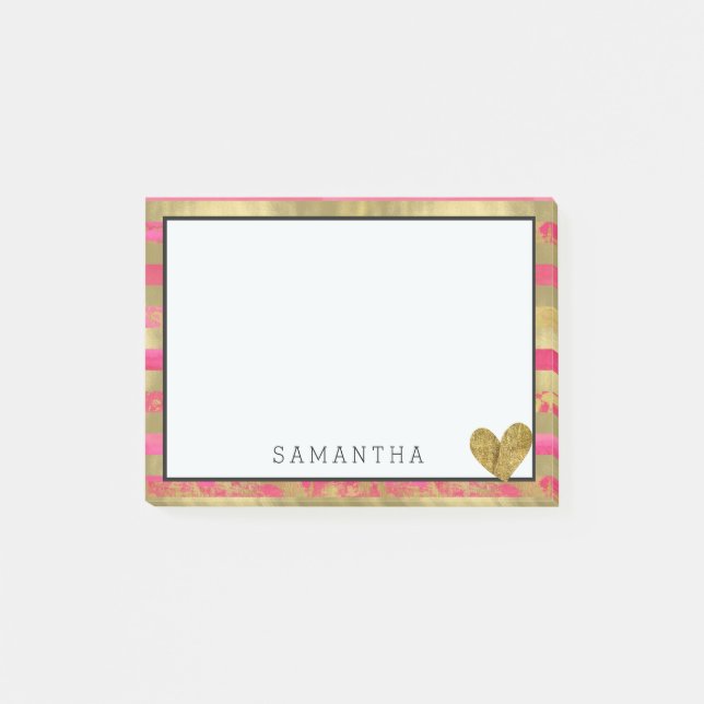 Pink Gold Watercolor Stripes Post-it Notes (Front)