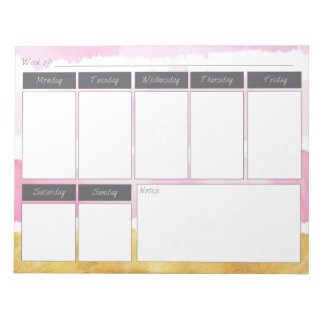 Pink & Gold Watercolor Weekly Pattern Notepad