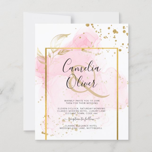 PINK GOLD WEDDING Alcohol Ink Abstract (Front)