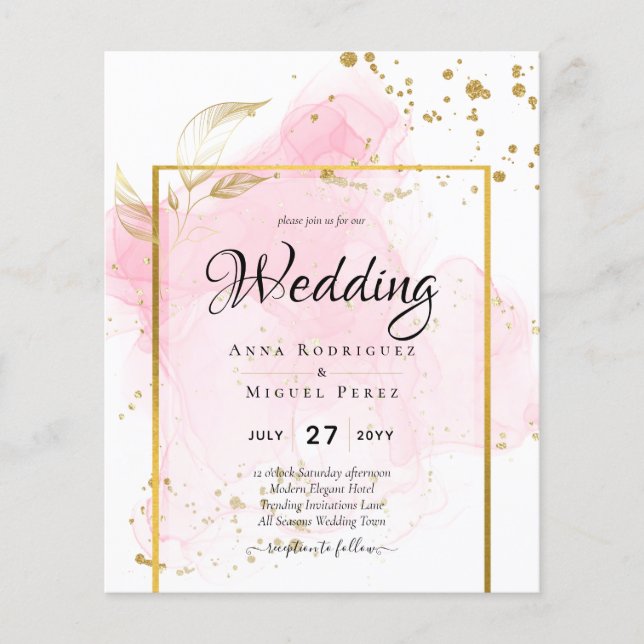 PINK GOLD WEDDING Alcohol Ink Abstract Flyer (Front)