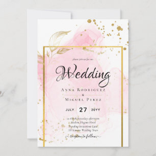PINK GOLD WEDDING Alcohol Ink Abstract Invitation