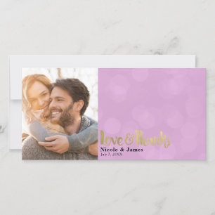Pink Gold Wedding Photo Love & Thanks Thank You Card