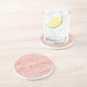 Pink Gold White Confetti Birthday Coaster