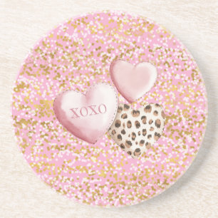Pink Gold White Confetti XOXO Coaster