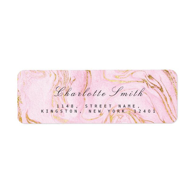 Pink Gold White Marble Return Address Labels (Front)