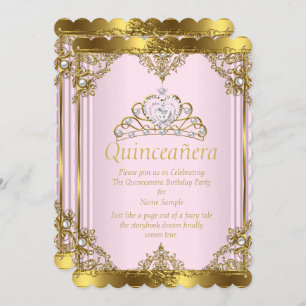 Pink Gold White Pearl Princess Quinceanera 2 Invitation