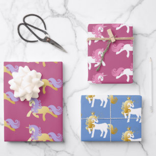 Pink Gold White Purple Unicorn Wrapping Paper Sheet