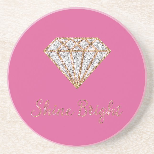Pink Gold White Sparkle Diamond Coaster (Front)