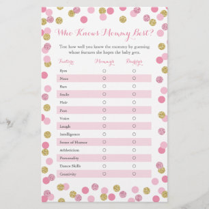 Pink Gold Who Knows Mummy Best Baby Shower Game