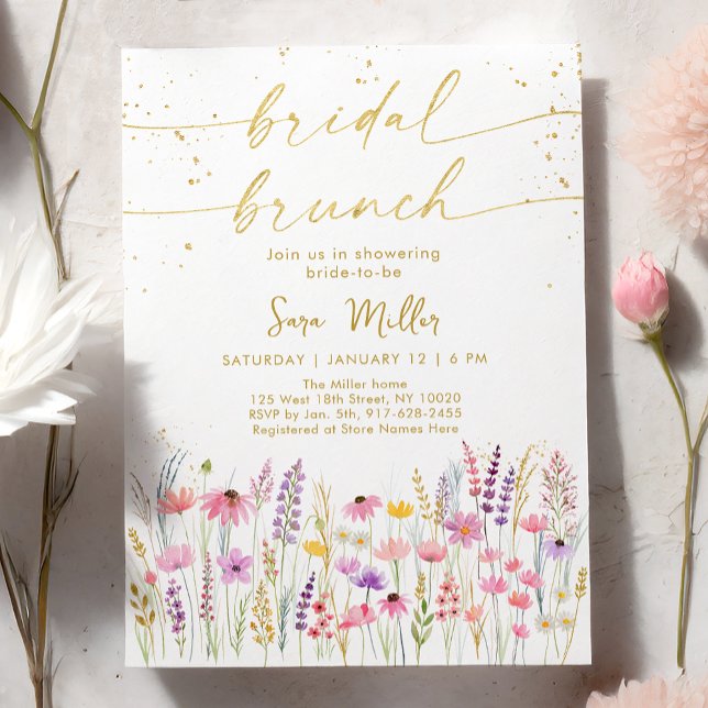 Pink Gold Wildflower Bridal Brunch Invitation (Creator Uploaded)