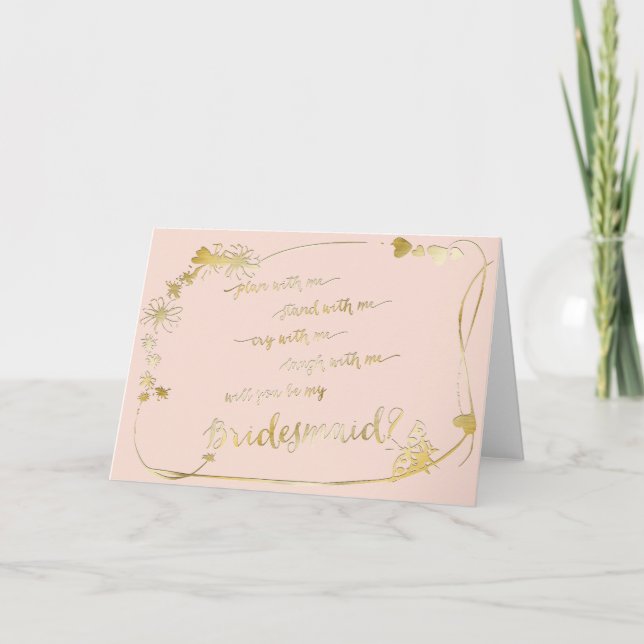 Pink Gold - Will You Be My Bridesmaid Wedding Day Invitation (Front)