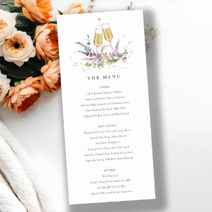 Pink Gold Wine Glasses Floral Wedding Menu Card