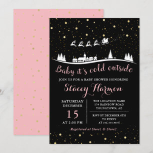 Pink Gold Winter Baby Its Cold Outside Baby Shower Invitation