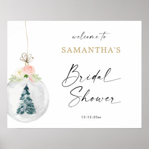 Pink gold Winter bridal shower welcome sign