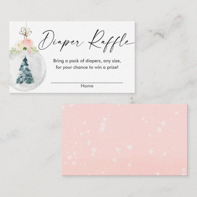 Pink gold winter Christmas tree diaper raffle card (Front/Back)
