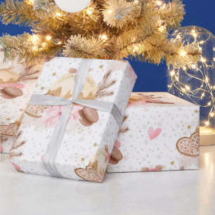Pink & Gold Winter Dessert Christmas Pattern Wrapping Paper