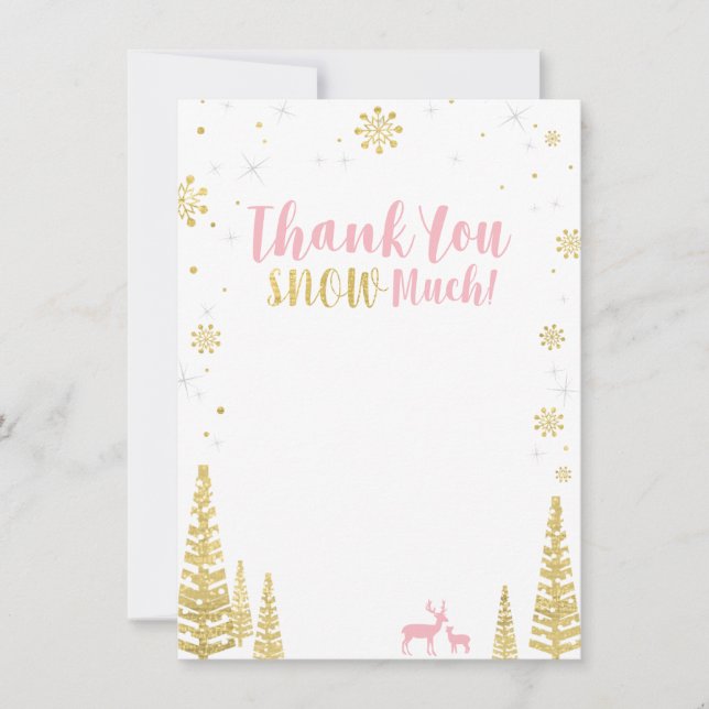 Pink & Gold Winter Matching Thank you note card (Front)