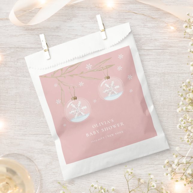 Pink Gold Winter Snowflake Baby Shower  Favour Bags (Clipped)