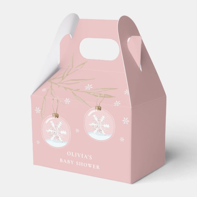 Pink Gold Winter Snowflake Baby Shower  Favour Box (Front Side)
