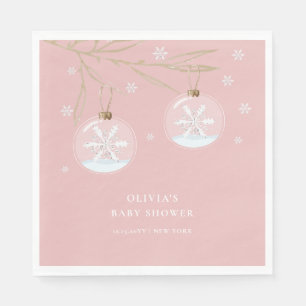 Pink Gold Winter Snowflake Baby Shower  Napkin