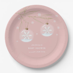 Pink Gold Winter Snowflake Baby Shower Paper Plate