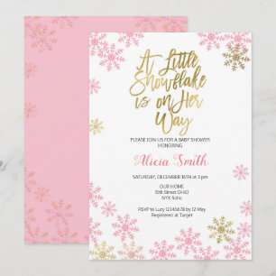 Pink Gold Winter Wonderland Girl Baby Shower Invitation