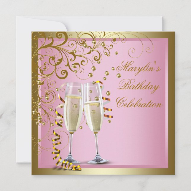 Pink Gold Womans Pink Gold Birthday Party Invitation (Front)