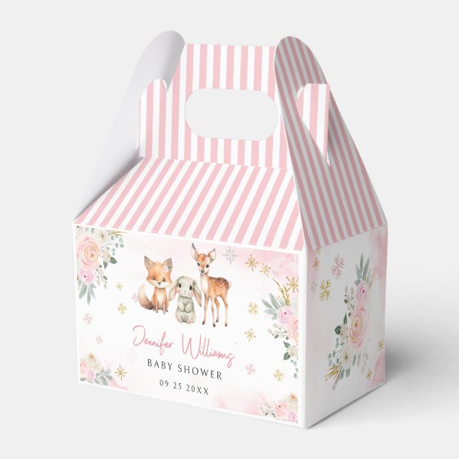 Pink gold woodland baby shower candy favour box (Front Side)
