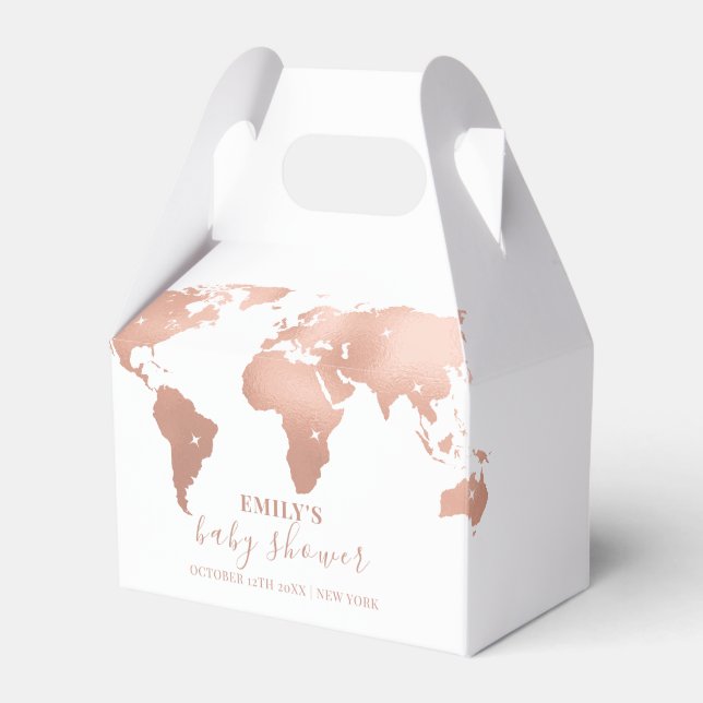 Pink Gold World Map Travel Adventure Baby Shower  Favour Box (Front Side)