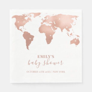 Pink Gold World Map Travel Adventure Baby Shower  Napkin