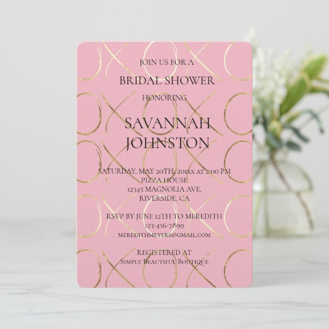 Pink Gold XOXo Bridal Shower Invitation (Standing Front)