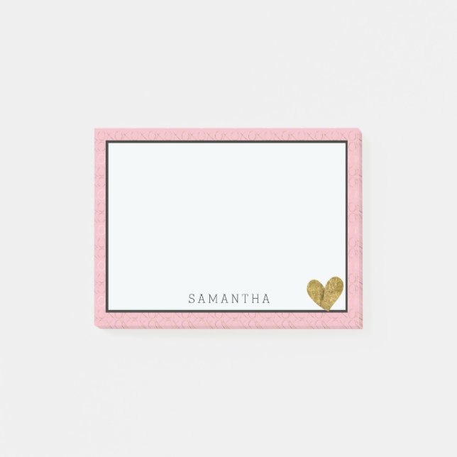 Pink Gold XOXO Personalised Gold Heart Post-it Notes (Front)