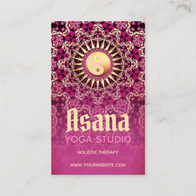 Pink Gold Yin Yang Holistic Energy Asana Yoga Business Card (Front)