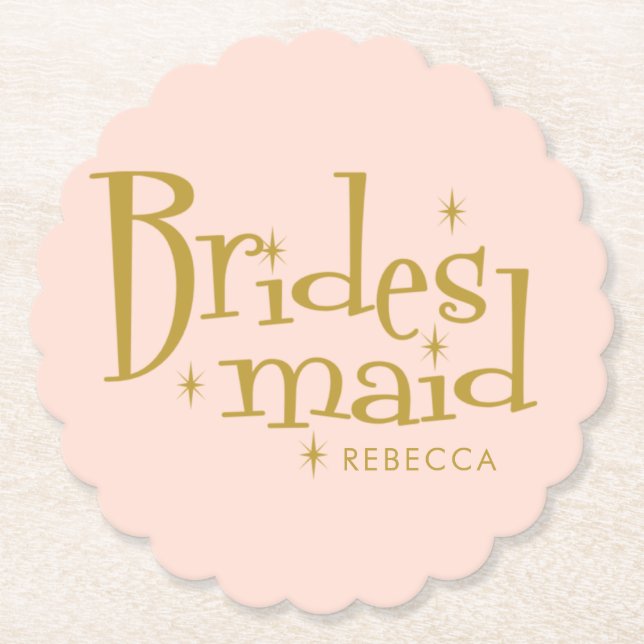 Pink Golden Bridesmaid Gifts Paper Coaster (Front)