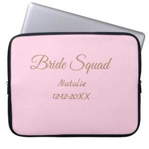 Pink golden bridesmaid squad add name girly laptop sleeve