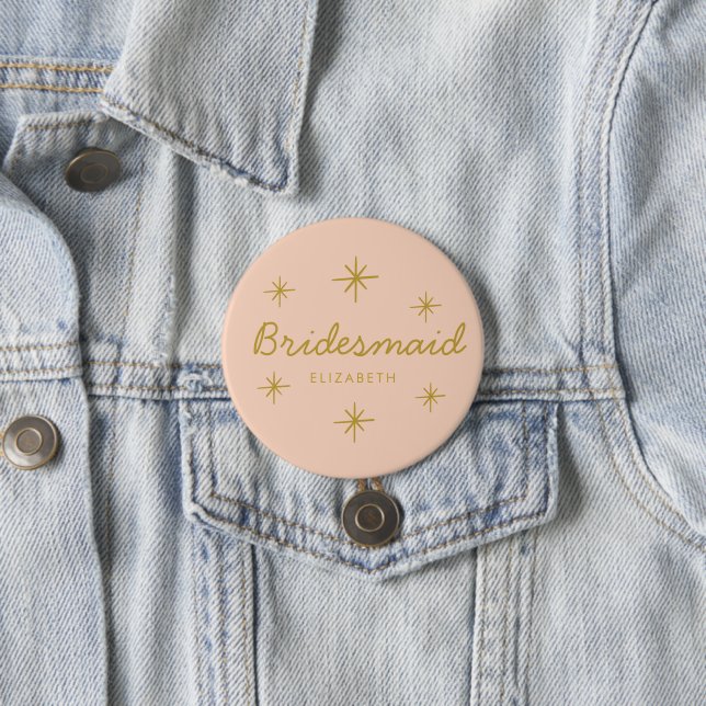 Pink Golden Calligraphy Stars Bridesmaid gift 7.5 Cm Round Badge (In Situ)