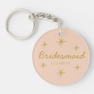 Pink Golden Calligraphy Stars Bridesmaid gift Key Ring