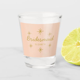 Pink Golden Calligraphy Stars Bridesmaid gift Shot Glass