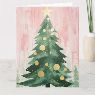 Pink Golden Christmas Tree Card