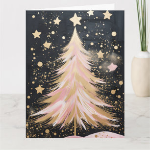 Pink Golden Christmas Tree Card