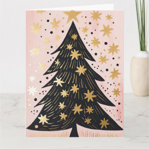 Pink Golden Christmas Tree Card