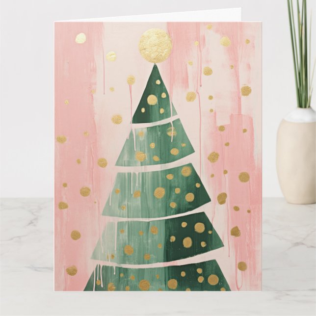 Pink Golden Christmas Tree Card (Front)