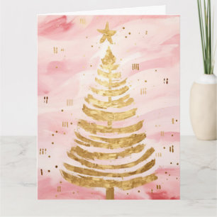 Pink Golden Christmas Tree Card